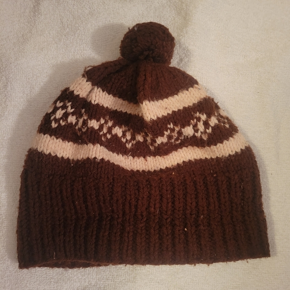 Vintage Adult Brown Knitted Winter Toque Hat